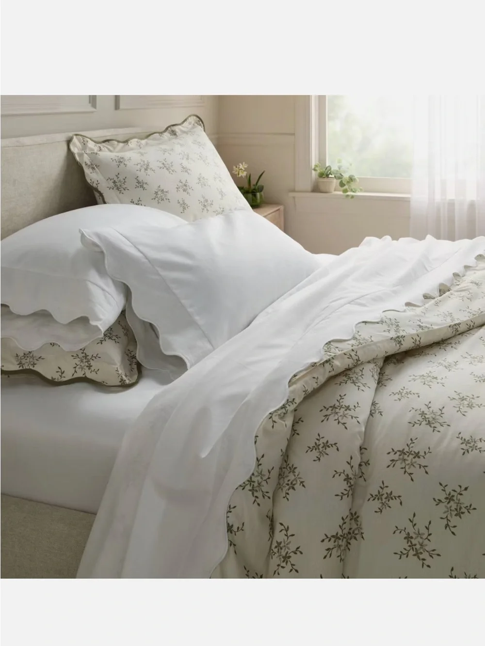 Queen 400 Thread Count Performance 4pc Sheet Set White Scalloped Hem - Threshold